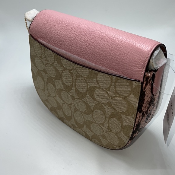 💖 NWT COACH SADDLE BAG IN PINK AND SNAKE-EMBOSSED LEATHER - Picture 12 of 14